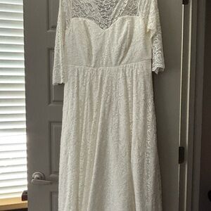 Torrid White Sweetheart Gown with 3/4 Sleeves